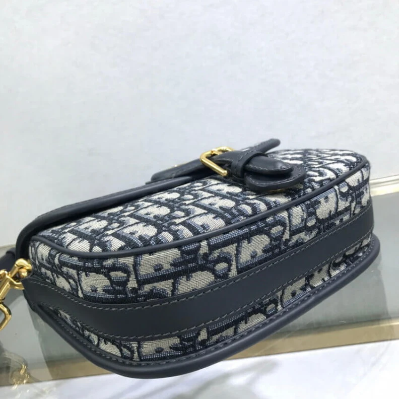 Replica ysl bags Embossed Christian Dior Medium Bobby Bag Blue Oblique Jacquard