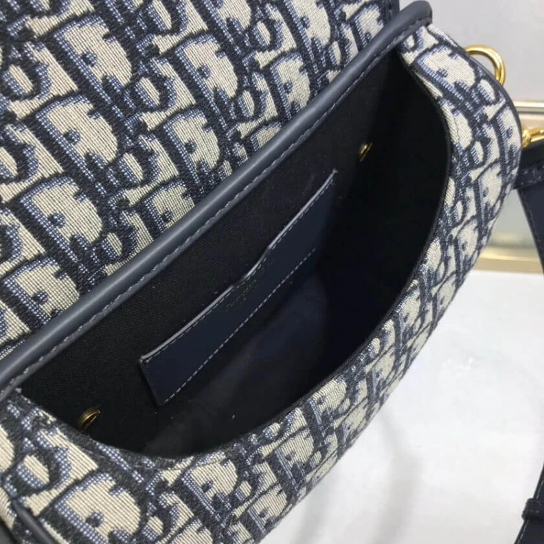 Replica ysl bags Embossed Christian Dior Medium Bobby Bag Blue Oblique Jacquard
