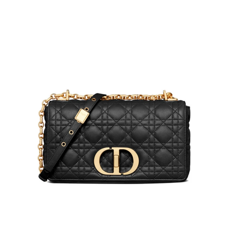 Two remov Christian Dior Medium Caro Bag Black Supple Cannage Calfskin