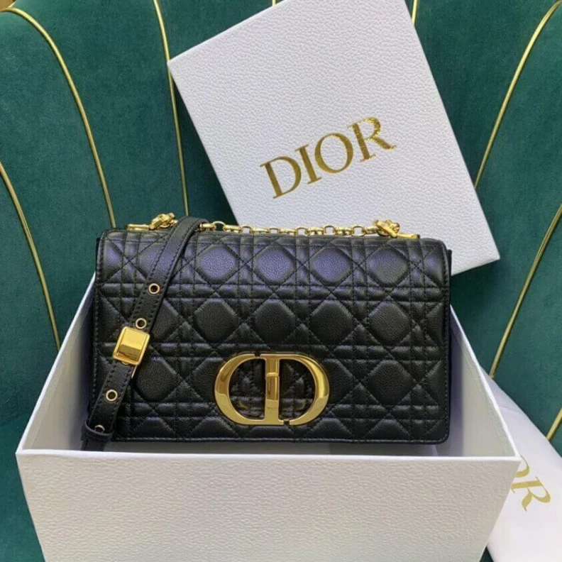 Shop shoulder bags Two remov Christian Dior Medium Caro Bag Black Supple Cannage Calfskin