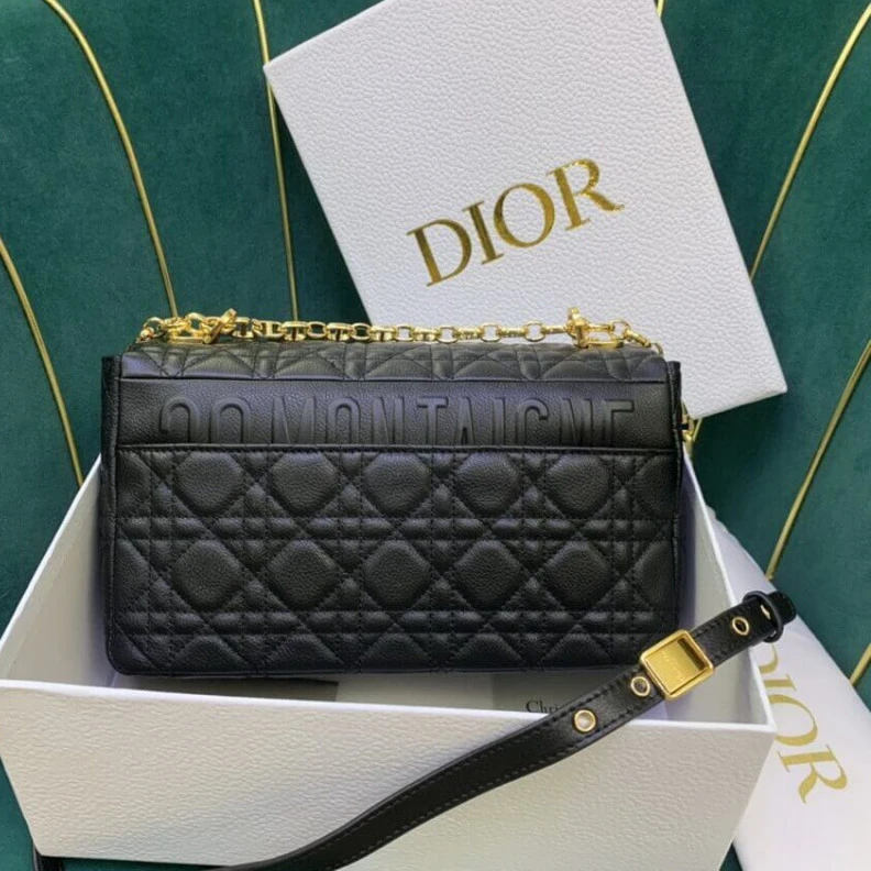 Shop shoulder bags Two remov Christian Dior Medium Caro Bag Black Supple Cannage Calfskin
