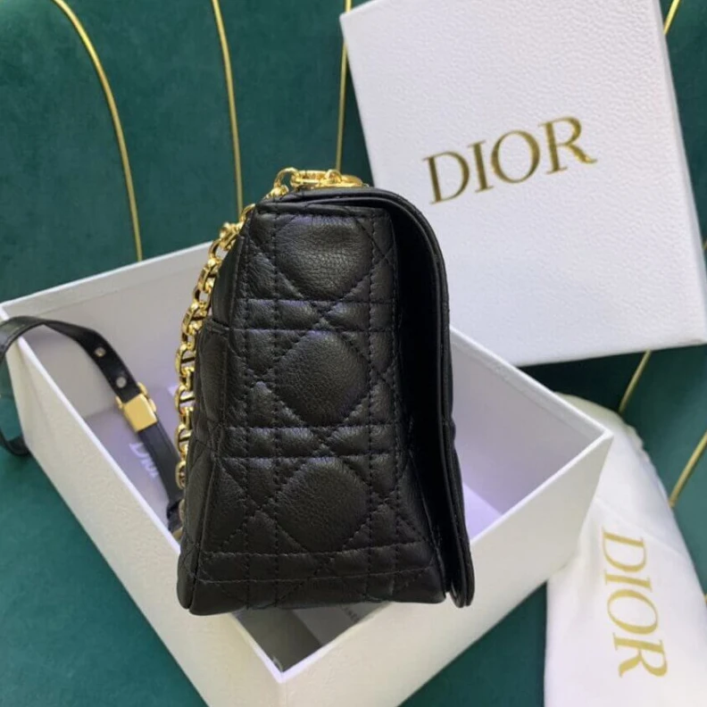 Shop shoulder bags Two remov Christian Dior Medium Caro Bag Black Supple Cannage Calfskin