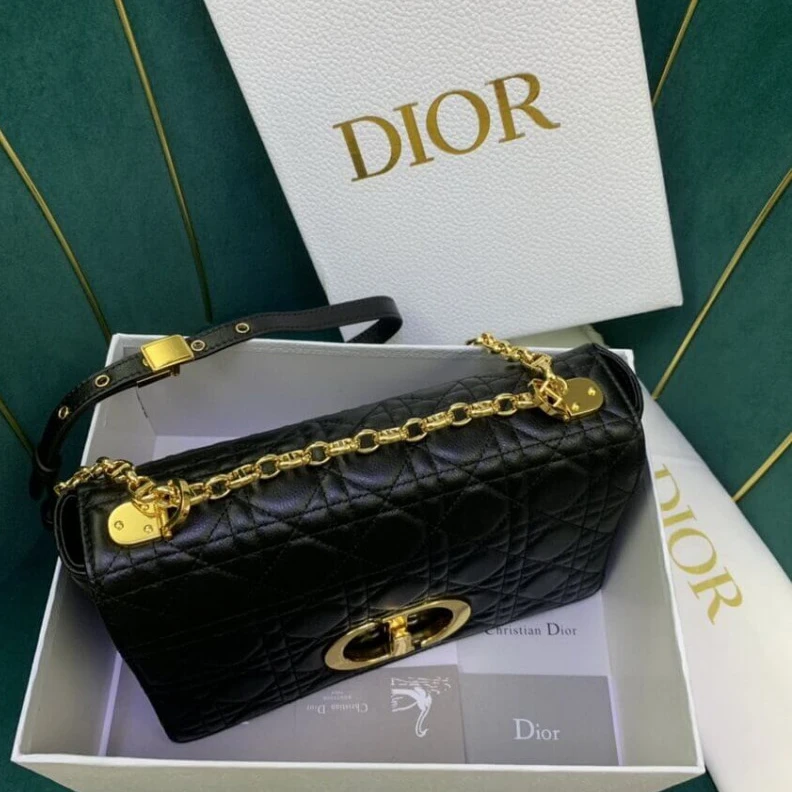 Shop shoulder bags Two remov Christian Dior Medium Caro Bag Black Supple Cannage Calfskin