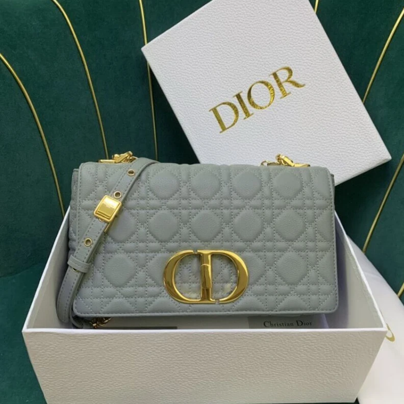 Replica bag Embossed Christian Dior Medium Caro Bag Gray Supple Cannage Calfskin