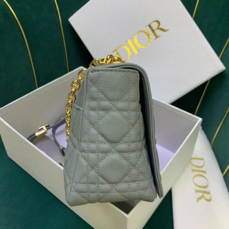 Replica bag Embossed Christian Dior Medium Caro Bag Gray Supple Cannage Calfskin
