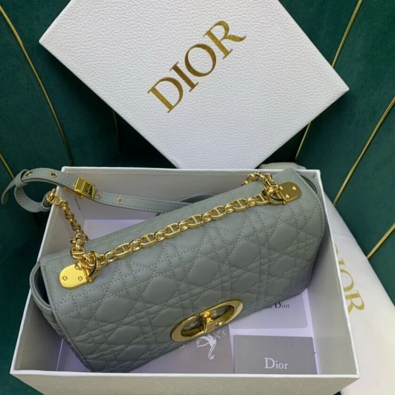 Replica bag Embossed Christian Dior Medium Caro Bag Gray Supple Cannage Calfskin