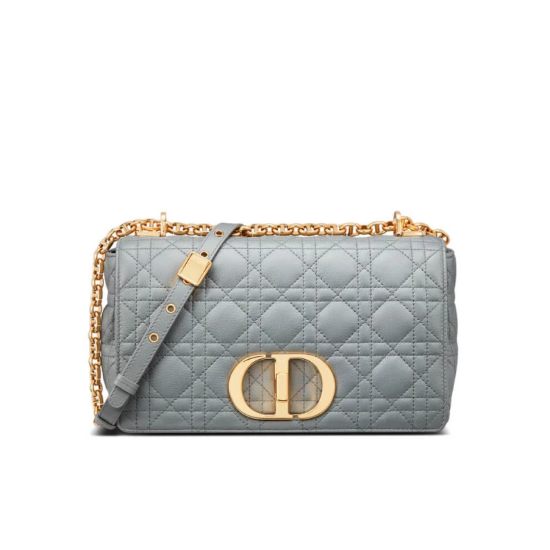 Embossed Christian Dior Medium Caro Bag Gray Supple Cannage Calfskin