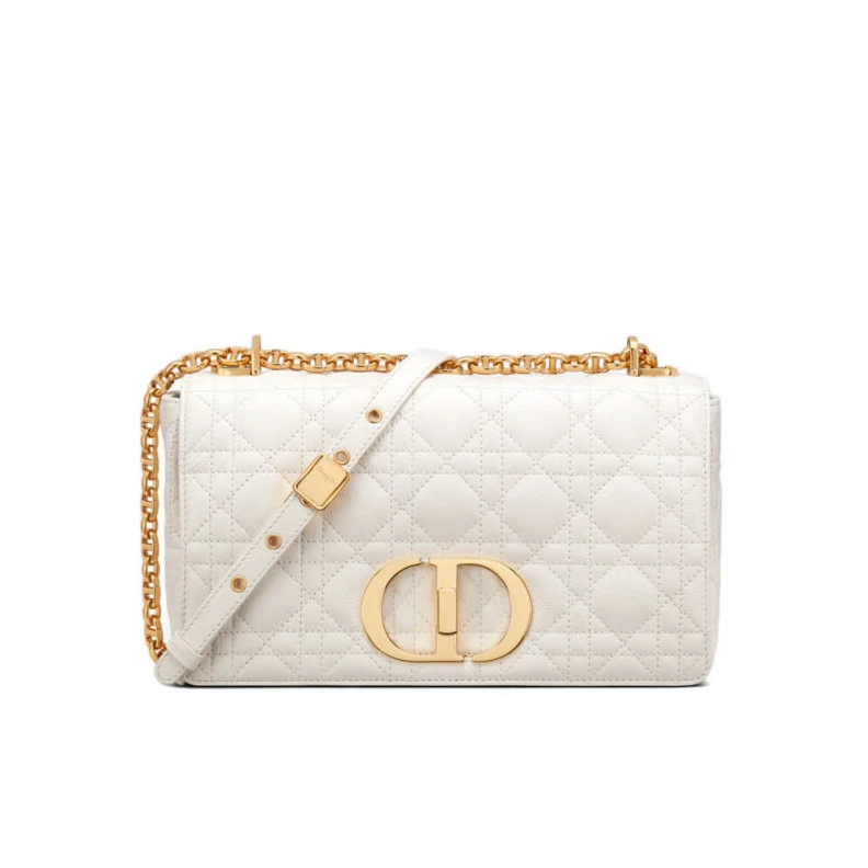Flap clos Christian Dior Medium Caro Bag White Supple Cannage Calfskin