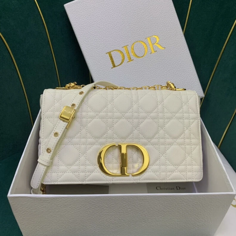 Replica ysl bags Flap clos Christian Dior Medium Caro Bag White Supple Cannage Calfskin