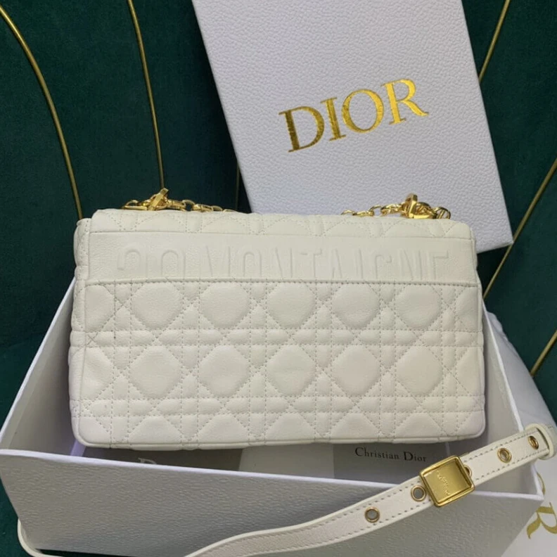 Replica ysl bags Flap clos Christian Dior Medium Caro Bag White Supple Cannage Calfskin