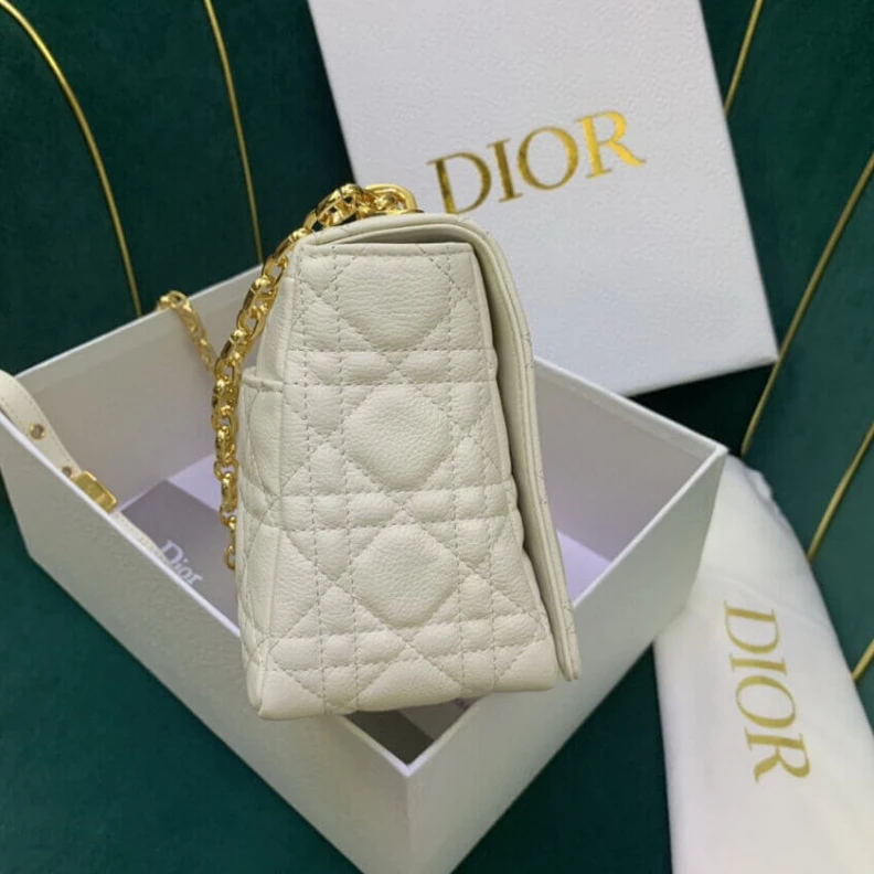 Replica ysl bags Flap clos Christian Dior Medium Caro Bag White Supple Cannage Calfskin