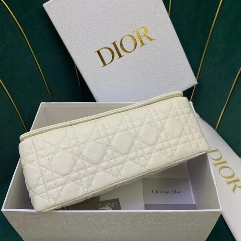 Replica ysl bags Flap clos Christian Dior Medium Caro Bag White Supple Cannage Calfskin