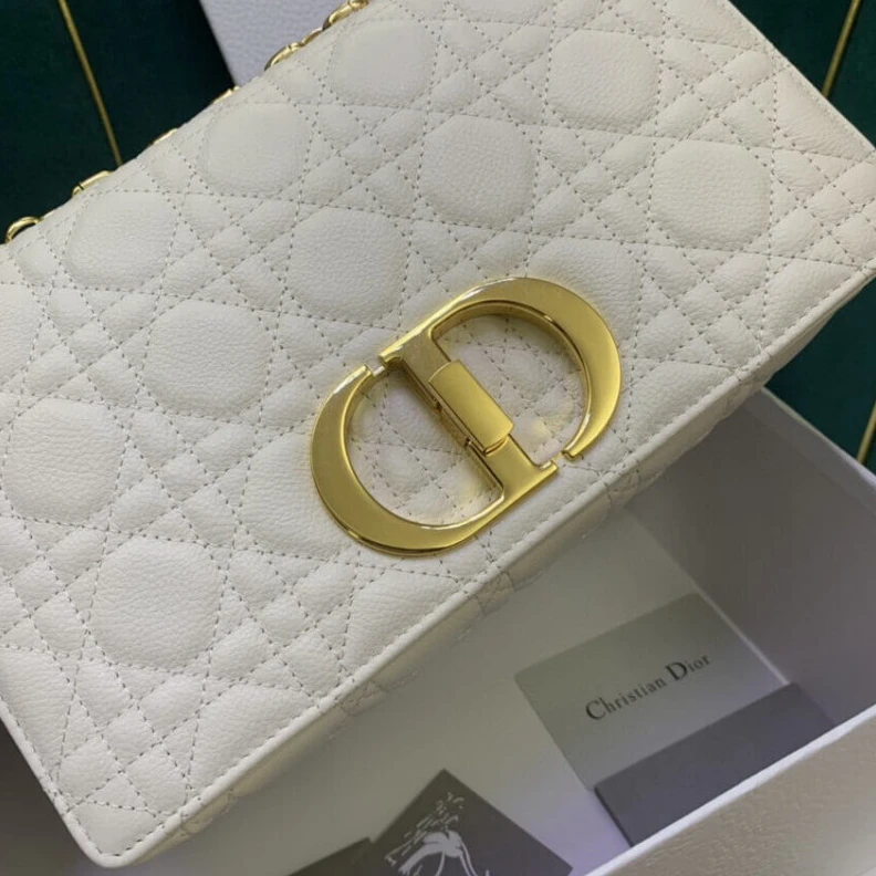 Replica ysl bags Flap clos Christian Dior Medium Caro Bag White Supple Cannage Calfskin