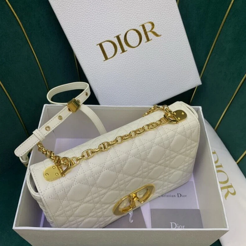 Replica ysl bags Flap clos Christian Dior Medium Caro Bag White Supple Cannage Calfskin