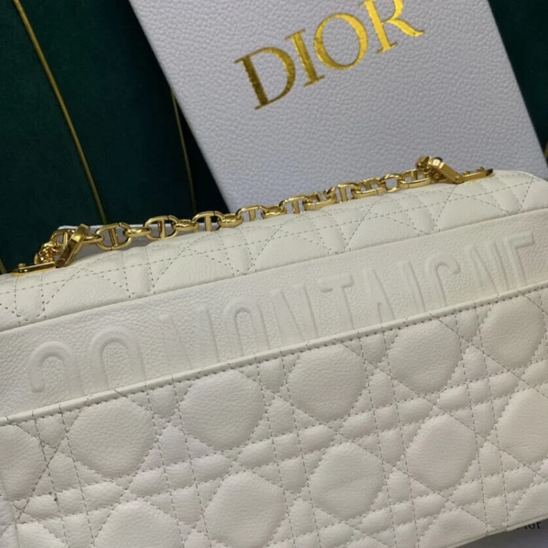 Replica ysl bags Flap clos Christian Dior Medium Caro Bag White Supple Cannage Calfskin