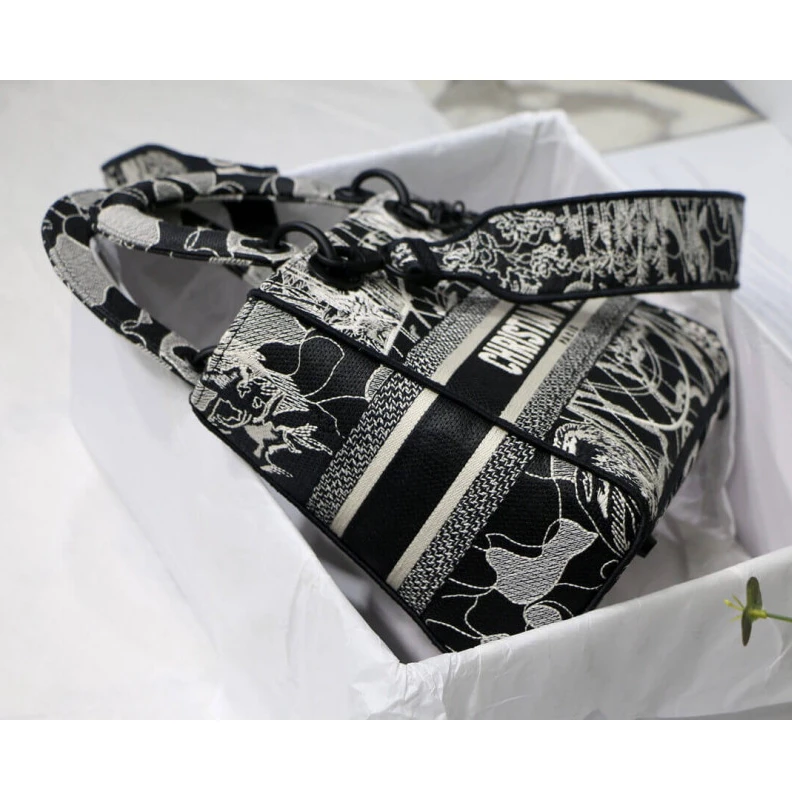 Replica valentino bags 24 x 20 x Christian Dior Medium Lady D-Lite Bag Black and White Around the World Embroidery
