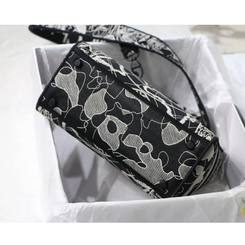 Replica valentino bags 24 x 20 x Christian Dior Medium Lady D-Lite Bag Black and White Around the World Embroidery