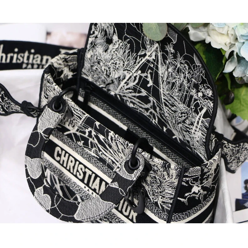 Replica valentino bags 24 x 20 x Christian Dior Medium Lady D-Lite Bag Black and White Around the World Embroidery