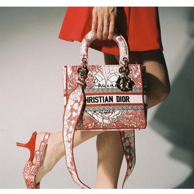 Replica bags lv 24 x 20 x Christian Dior Medium Lady D-Lite Bag Red and White D-Royaume d'Amour Embroidery
