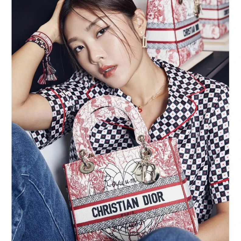 Replica bags lv 24 x 20 x Christian Dior Medium Lady D-Lite Bag Red and White D-Royaume d'Amour Embroidery