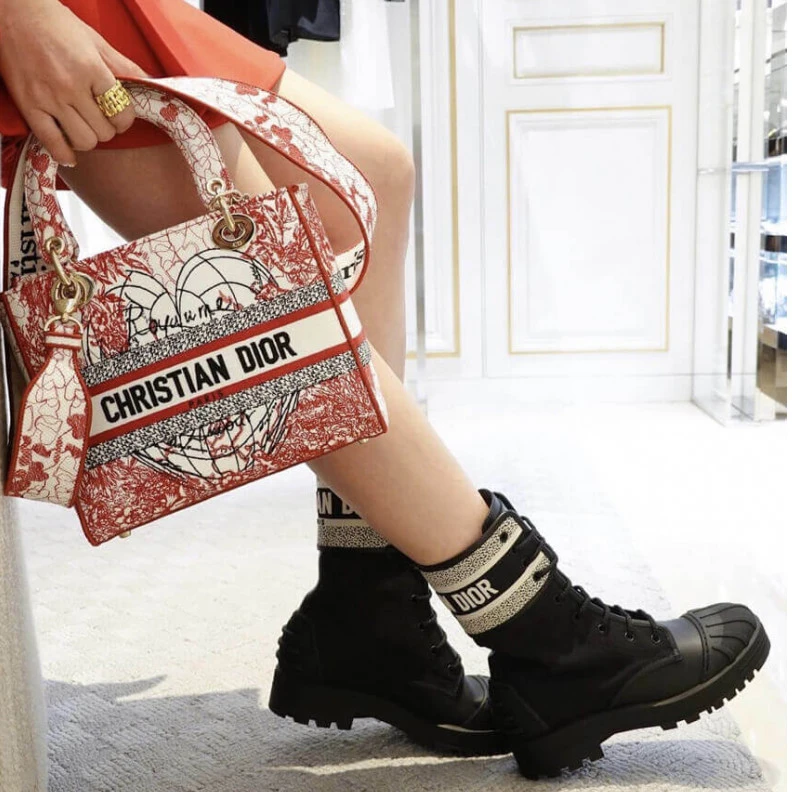 Replica bags lv 24 x 20 x Christian Dior Medium Lady D-Lite Bag Red and White D-Royaume d'Amour Embroidery