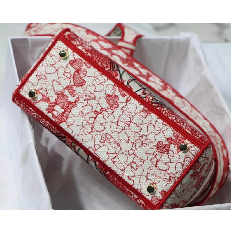 Replica bags lv 24 x 20 x Christian Dior Medium Lady D-Lite Bag Red and White D-Royaume d'Amour Embroidery