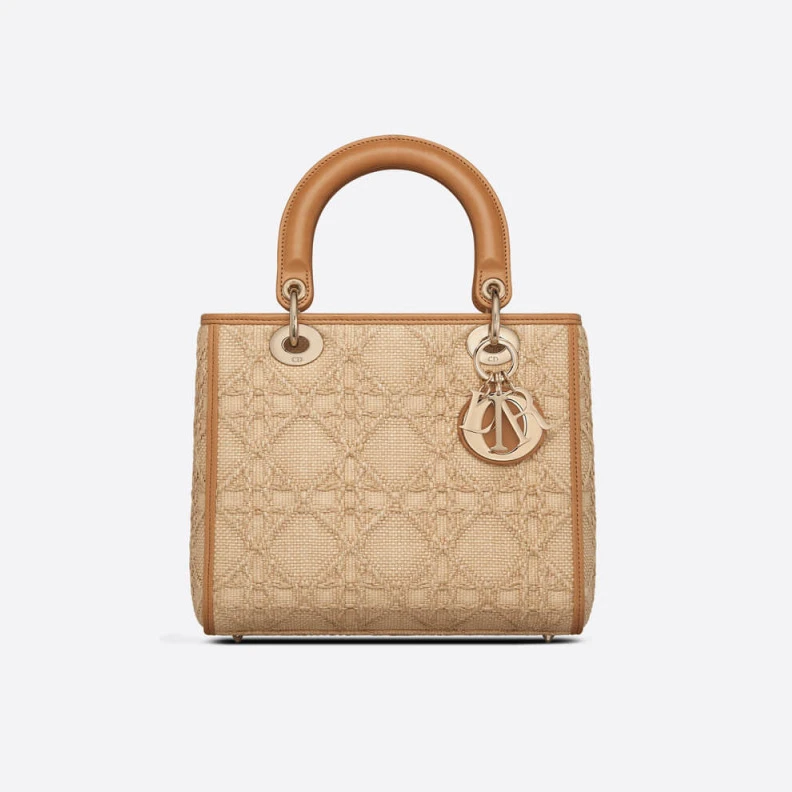 Interior Christian Dior Medium Lady Dior Bag in Natural Cannage Raffia
