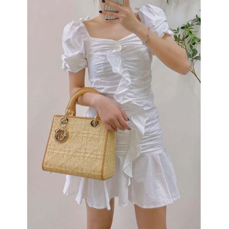 Replica bags Interior Christian Dior Medium Lady Dior Bag in Natural Cannage Raffia