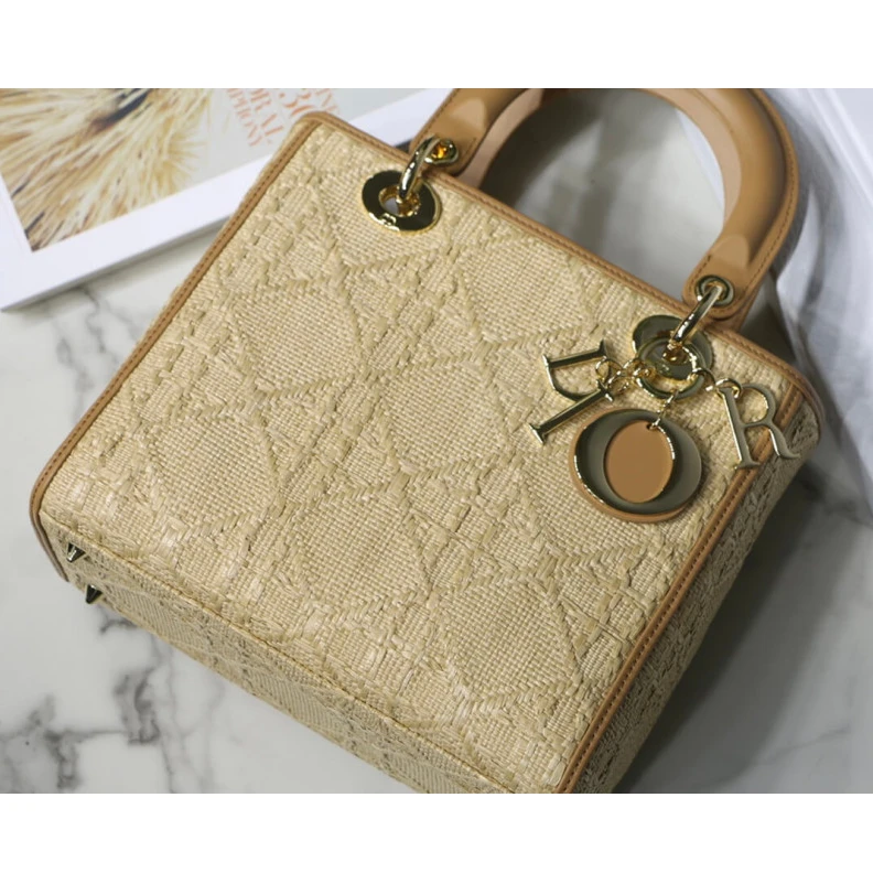 Replica bags Interior Christian Dior Medium Lady Dior Bag in Natural Cannage Raffia