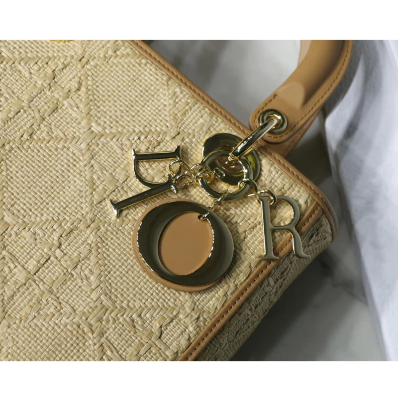 Replica bags Interior Christian Dior Medium Lady Dior Bag in Natural Cannage Raffia