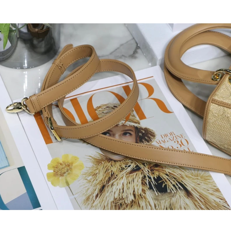 Replica bags Interior Christian Dior Medium Lady Dior Bag in Natural Cannage Raffia