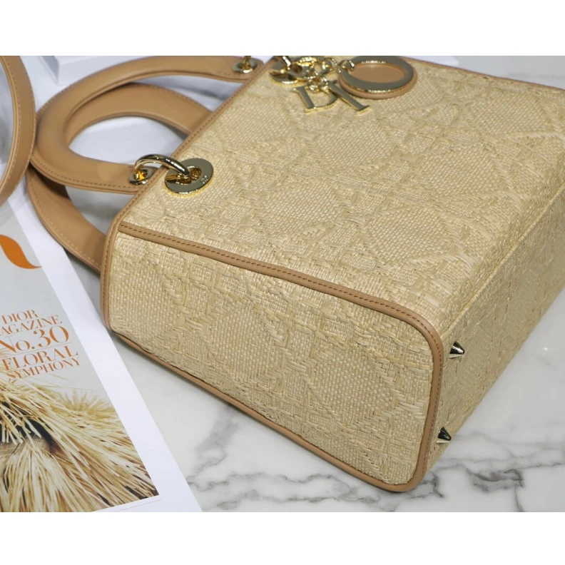 Replica bags Interior Christian Dior Medium Lady Dior Bag in Natural Cannage Raffia