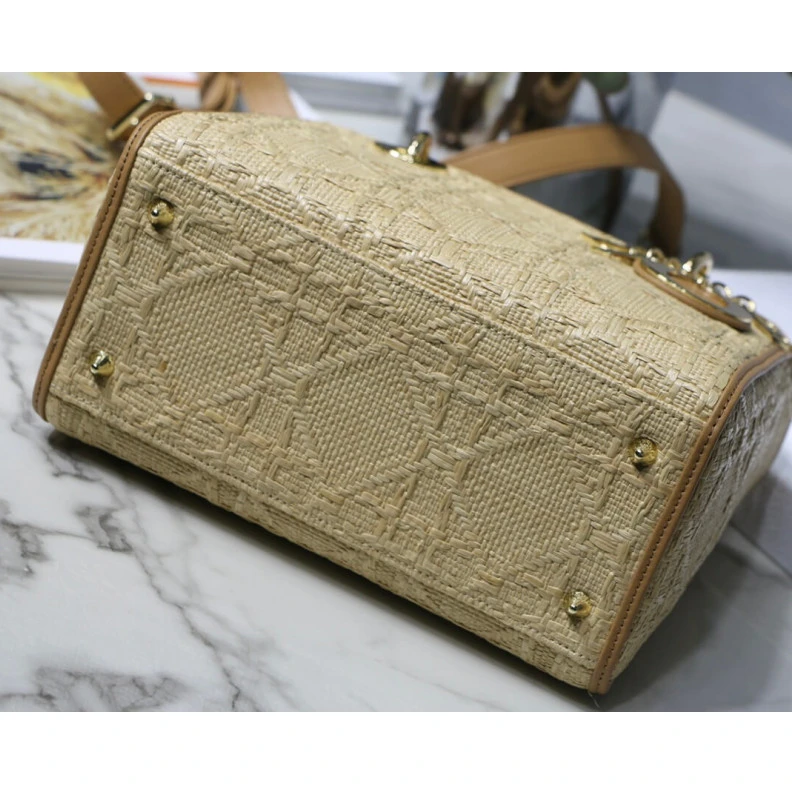Replica bags Interior Christian Dior Medium Lady Dior Bag in Natural Cannage Raffia