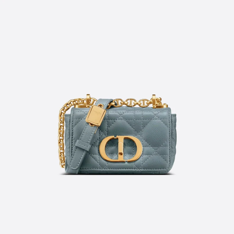 Removable Christian Dior Micro Caro Bag Cloud Blue Supple Cannage Calfskin