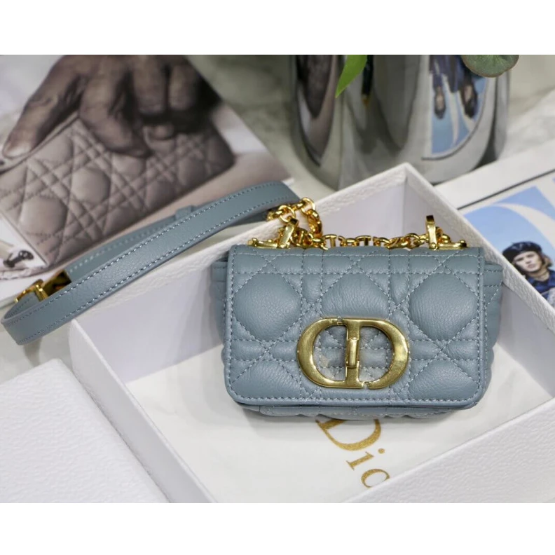 Replica ysl bags Removable Christian Dior Micro Caro Bag Cloud Blue Supple Cannage Calfskin