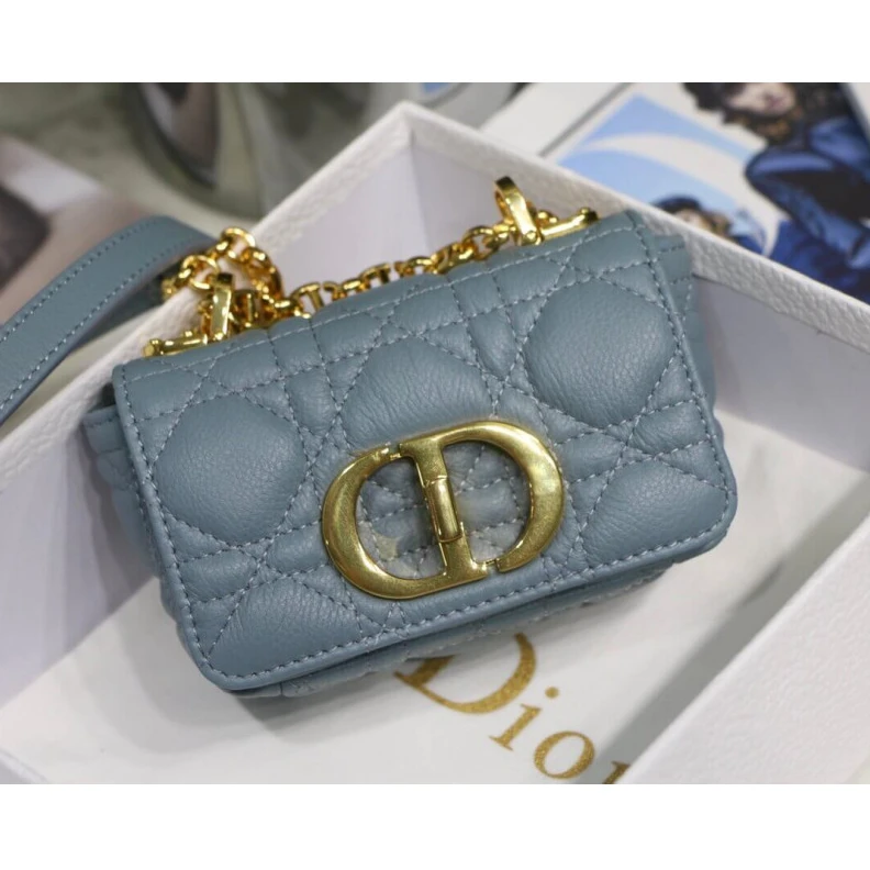 Replica ysl bags Removable Christian Dior Micro Caro Bag Cloud Blue Supple Cannage Calfskin