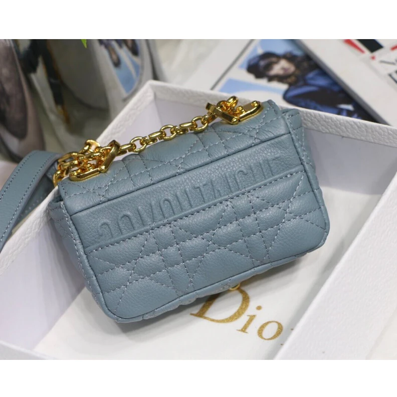 Replica ysl bags Removable Christian Dior Micro Caro Bag Cloud Blue Supple Cannage Calfskin