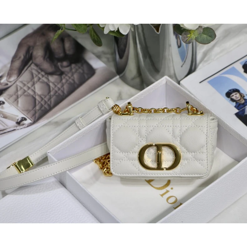 The Dior C Christian Dior Micro Caro Bag White Supple Cannage Calfskin