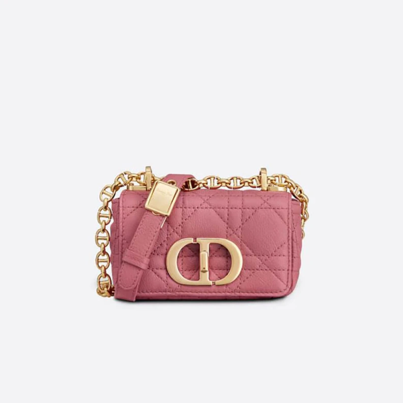 Removable Christian Dior Micro Caro Bag Yarrow Pink Supple Cannage Calfskin