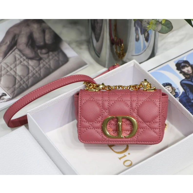 Top lv Removable Christian Dior Micro Caro Bag Yarrow Pink Supple Cannage Calfskin