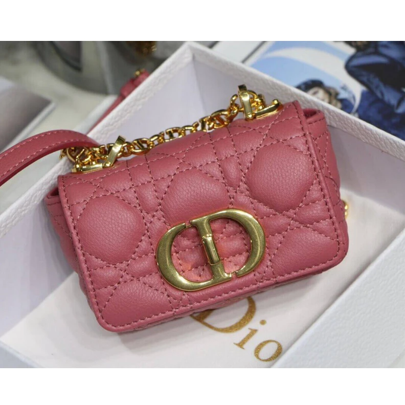 Top lv Removable Christian Dior Micro Caro Bag Yarrow Pink Supple Cannage Calfskin