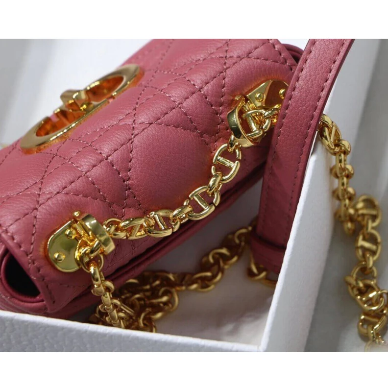 Top lv Removable Christian Dior Micro Caro Bag Yarrow Pink Supple Cannage Calfskin