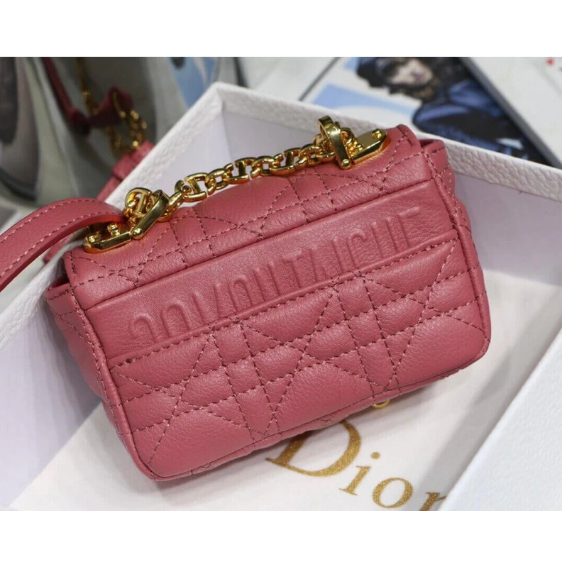 Top lv Removable Christian Dior Micro Caro Bag Yarrow Pink Supple Cannage Calfskin