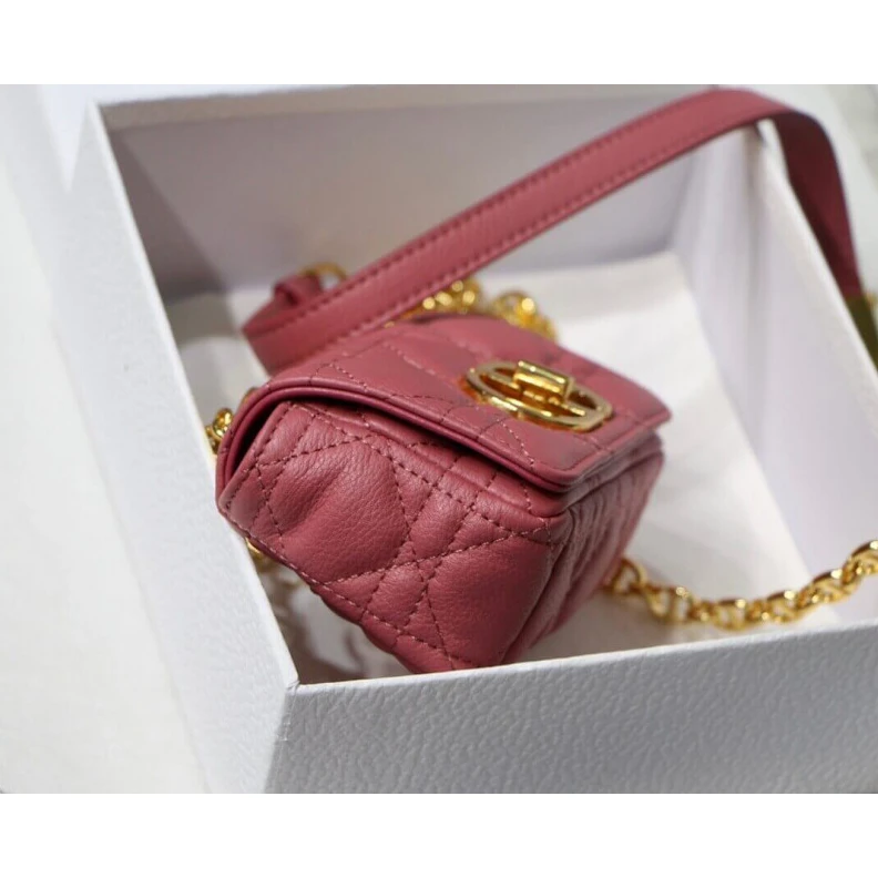 Top lv Removable Christian Dior Micro Caro Bag Yarrow Pink Supple Cannage Calfskin