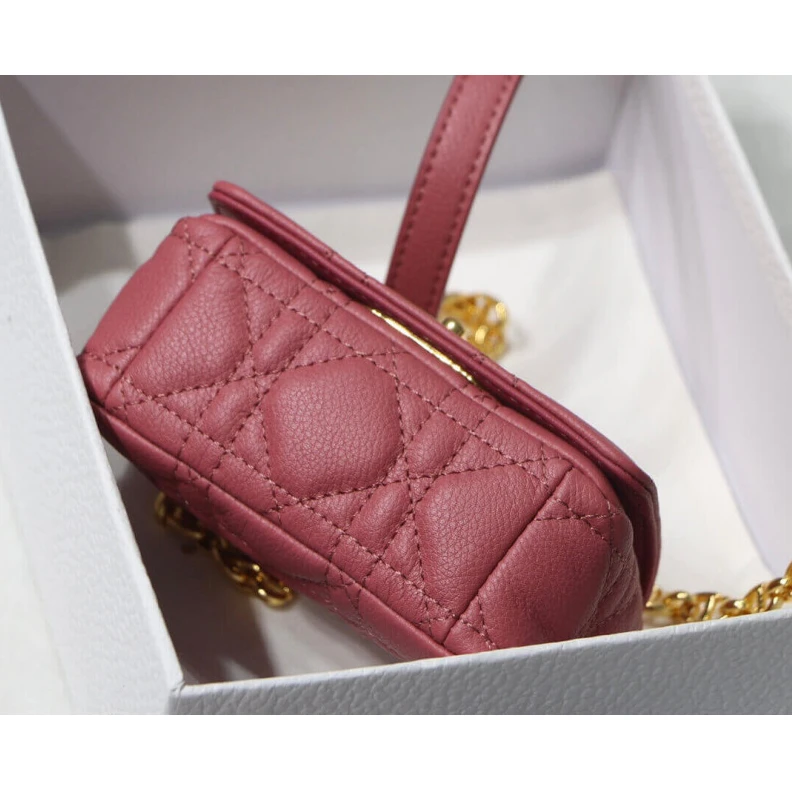 Top lv Removable Christian Dior Micro Caro Bag Yarrow Pink Supple Cannage Calfskin