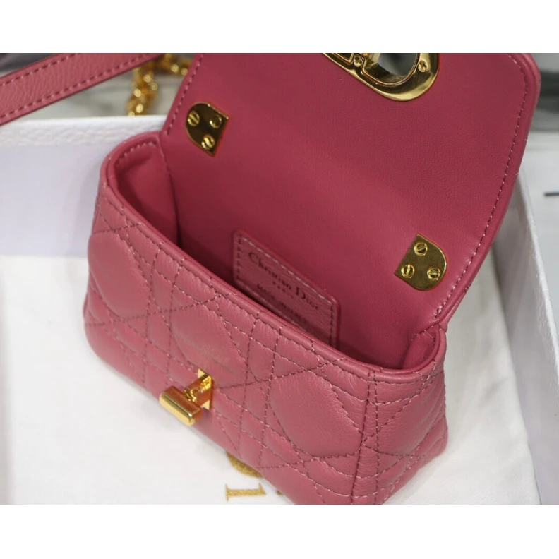 Top lv Removable Christian Dior Micro Caro Bag Yarrow Pink Supple Cannage Calfskin