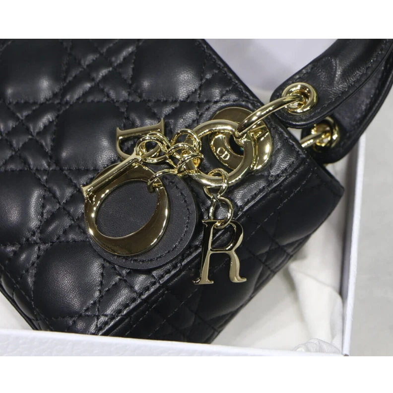 Top lv 'D.I.O.R. Christian Dior Micro Lady Dior Bag Black Cannage Lambskin