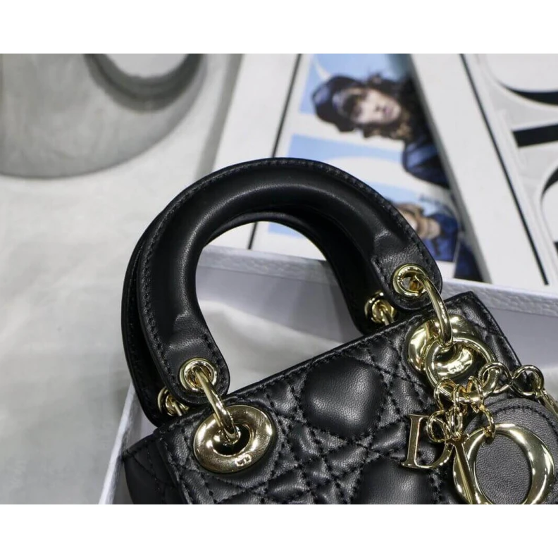 Top lv 'D.I.O.R. Christian Dior Micro Lady Dior Bag Black Cannage Lambskin