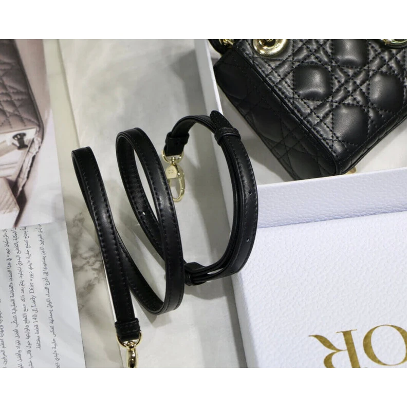 Top lv 'D.I.O.R. Christian Dior Micro Lady Dior Bag Black Cannage Lambskin