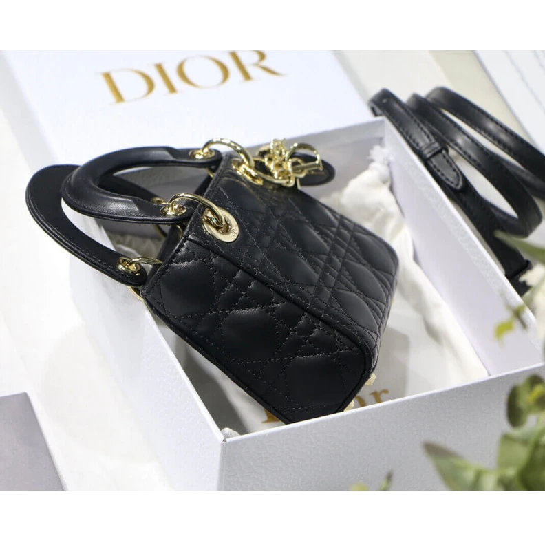 Top lv 'D.I.O.R. Christian Dior Micro Lady Dior Bag Black Cannage Lambskin
